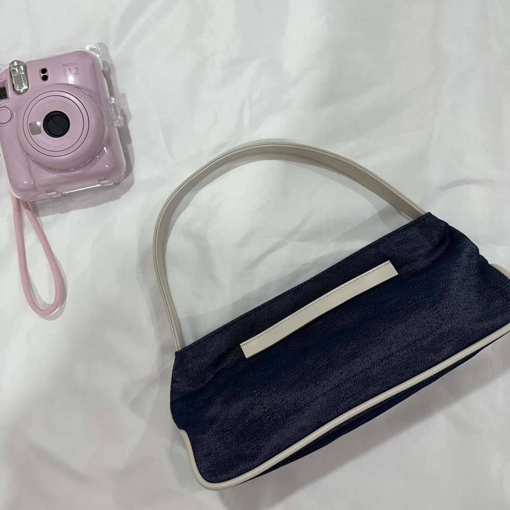Estee Lauder Navy Denim Shoulder Bag with Cream Trim